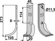 Fräsmesser, linke Ausführung, L= 273 mm, für Howard - More 1