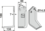 Fräsmesser, linke Ausführung, L= 188 mm, für Krone - More 1