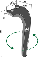 Kreiseleggenzinken, linke Ausführung, L=310 mm, für Emy-Elenfer, Rabe, Sauerburger, Aio