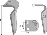 Kreiseleggenzinken, linke Ausführung, L=300 mm, für Maschio, Gaspardo, Ortolan, Vogel & Noot, Alpego, Sovema, Tortella, Vigolo, Breviglieri