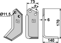Fräsmesser, rechte Ausführung, L= 170 mm, für Howard