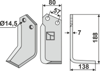 Fräsmesser, rechte Ausführung, L= 188 mm, für Krone