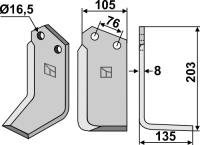 Fräsmesser, rechte Ausführung, L= 203 mm, für Kuhn