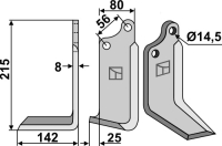 Fräsmesser, linke Ausführung, L= 215 mm, für  Gaspardo, Maschio