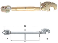 Fanghaken-Oberlenker mit Gabelgelenkkopf, Kat. 2-3, L= 600 - 920 mm, M36 x 3 mm