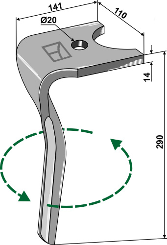 Kreiseleggenzinken, linke Ausführung, L=290 mm, für Kuhn - Detail 1