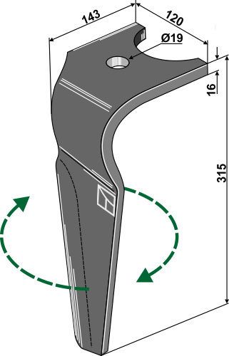 Kreiseleggenzinken, rechte Ausführung, L=315 mm, für Kuhn - Detail 1
