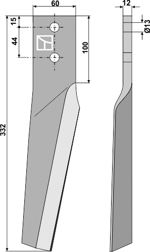 Kreiseleggenzinken, linke Ausführung, L=332 mm, für Falc, Maschio, Gaspardo, Köckerling, Moreni - Detail 1