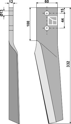 Kreiseleggenzinken, rechte Ausführung, L=332 mm, für Falc, Maschio, Gaspardo, Köckerling, Moreni - Detail 1