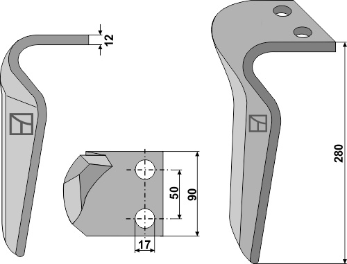 Kreiseleggenzinken, rechte Ausführung, L=280 mm, für Brenig, Celli, Falc, Kverneland, Landsberg, Maletti, Maschio, Gaspardo, Rau, Ortolan, Vogel & Noot, Tortella - Detail 1