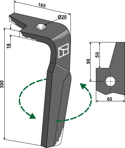 Kreiseleggenzinken, linke Ausführung, L=300 mm, für Amazone - Detail 1