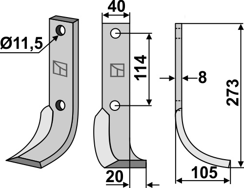 Fräsmesser, rechte Ausführung, L= 273 mm, für Howard - Detail 1