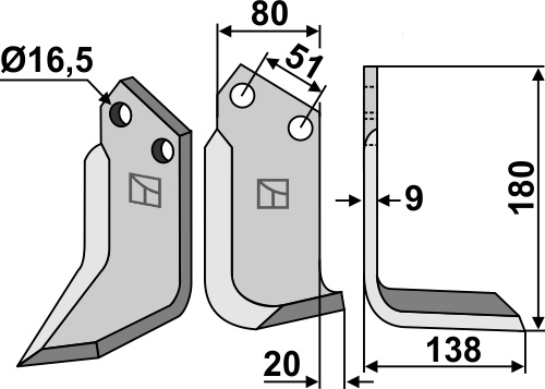 Fräsmesser, rechte Ausführung, L= 180 mm, für Howard - Detail 1