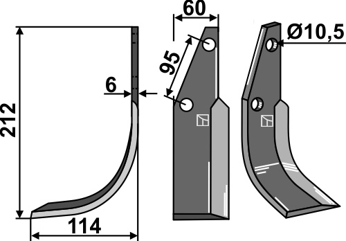 Fräsmesser, linke Ausführung, L= 212 mm, für Kongskilde, Kuhn - Detail 1