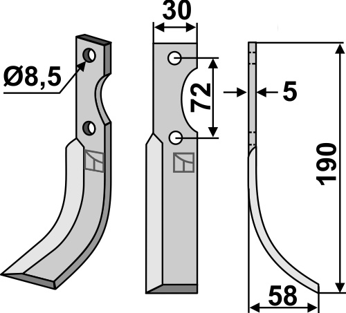 Fräsmesser, rechte Ausführung, L= 190 mm, für Nibbi, Bruno-Decimo - Detail 1