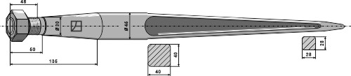 Frontladerzinken gerade, L= 1250 mm, M28 x 1,5 mm - Detail 1