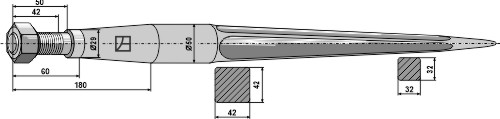 Heavy duty tine straight, L= 1400 mm, M28 x 1,5 mm - Detail 1