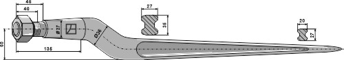 Silage tine cranked, L= 920 mm, M22 x 1,5 mm - Detail 1