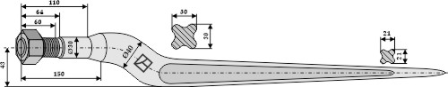 Silage tine cranked, L= 920 mm, M27 x 1,5 mm - Detail 1