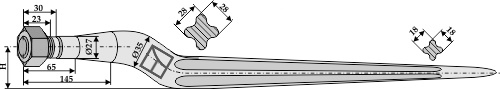 Silage tine cranked, L= 930 mm, M20 x 1,5 mm - Detail 1