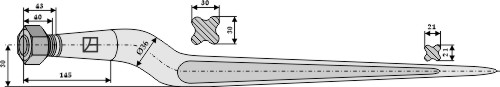 Silozinken gekröpft, L= 950 mm, M22 x 1,5 mm - Detail 1