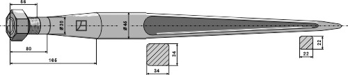 Heavy duty tine straight, L= 1000 mm, M30 x 2 mm - Detail 1