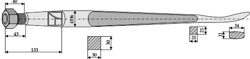 Löffelzinken gerade, L= 1400 mm, M22 x 1,5 mm - Detail 1