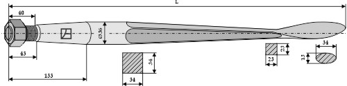 Löffelzinken gerade, L= 1250 mm, M22 x 1,5 mm - Detail 1