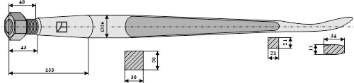 Löffelzinken gerade, L= 1100 mm, M22 x 1,5 mm - Detail 1