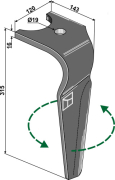 Kreiseleggenzinken, linke Ausführung, L=315 mm, für Kuhn - More 2