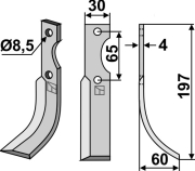 Fräsmesser, rechte Ausführung, L= 197 mm, für Bertolini, Euro system, Nibbi, Bruno - More 2