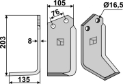 Fräsmesser, linke Ausführung, L= 203 mm, für Kuhn - More 2