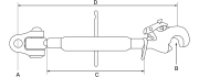 Fanghaken-Oberlenker mit Gabelgelenkkopf, Kat. 2, L= 590 - 830 mm, M30 x 3,5 mm - More 2