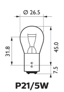 Ball lamp, P21/5W, LongLife Ecovision, 12V, BAY15d, VE2 - More 3