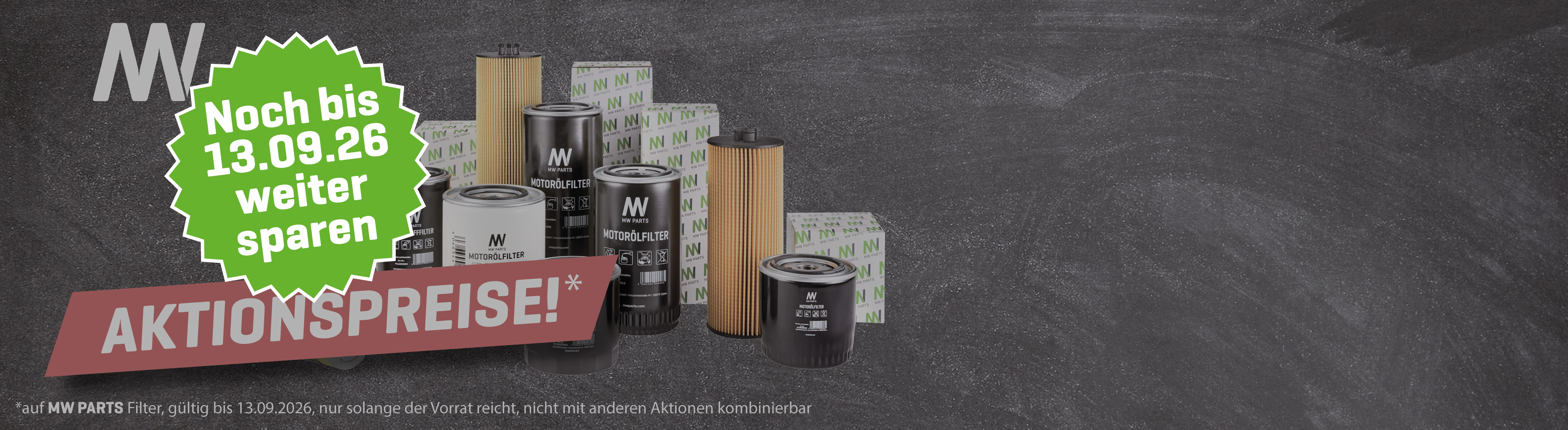 <p style="text-align: center;">Spare jetzt bei allen </br>MW PARTS Filtern!</p>